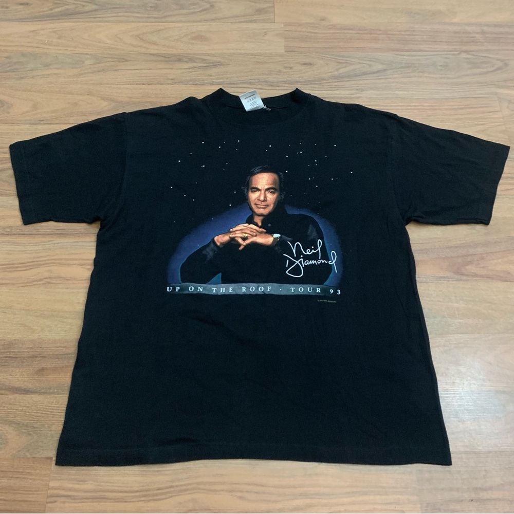 Vintage 90s Neil Diamond Up On The Roof Tour 1993 Concert T-shirt Black Large